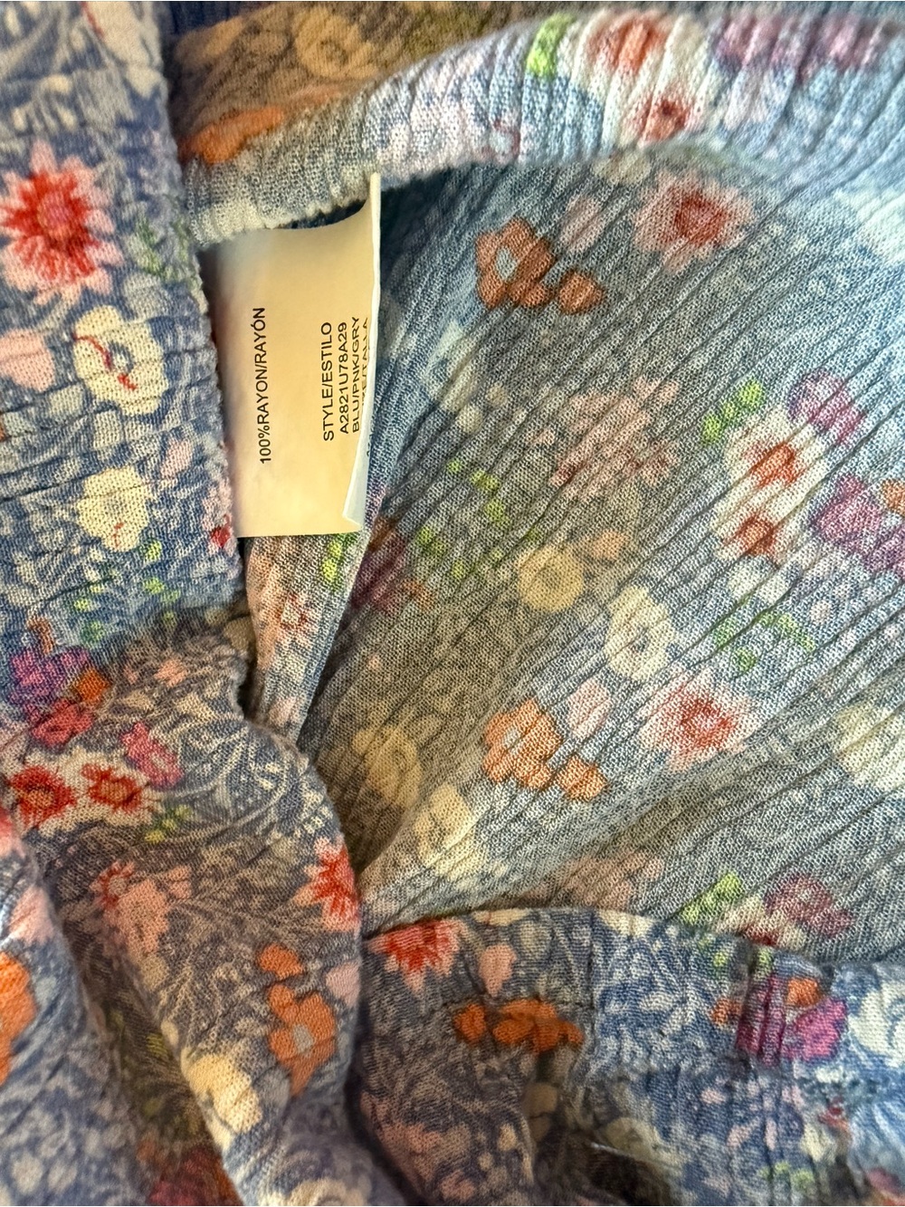 Lily Rose Blue Floral Blouse with Pink and Cream Blooms - Picture 7 of 7